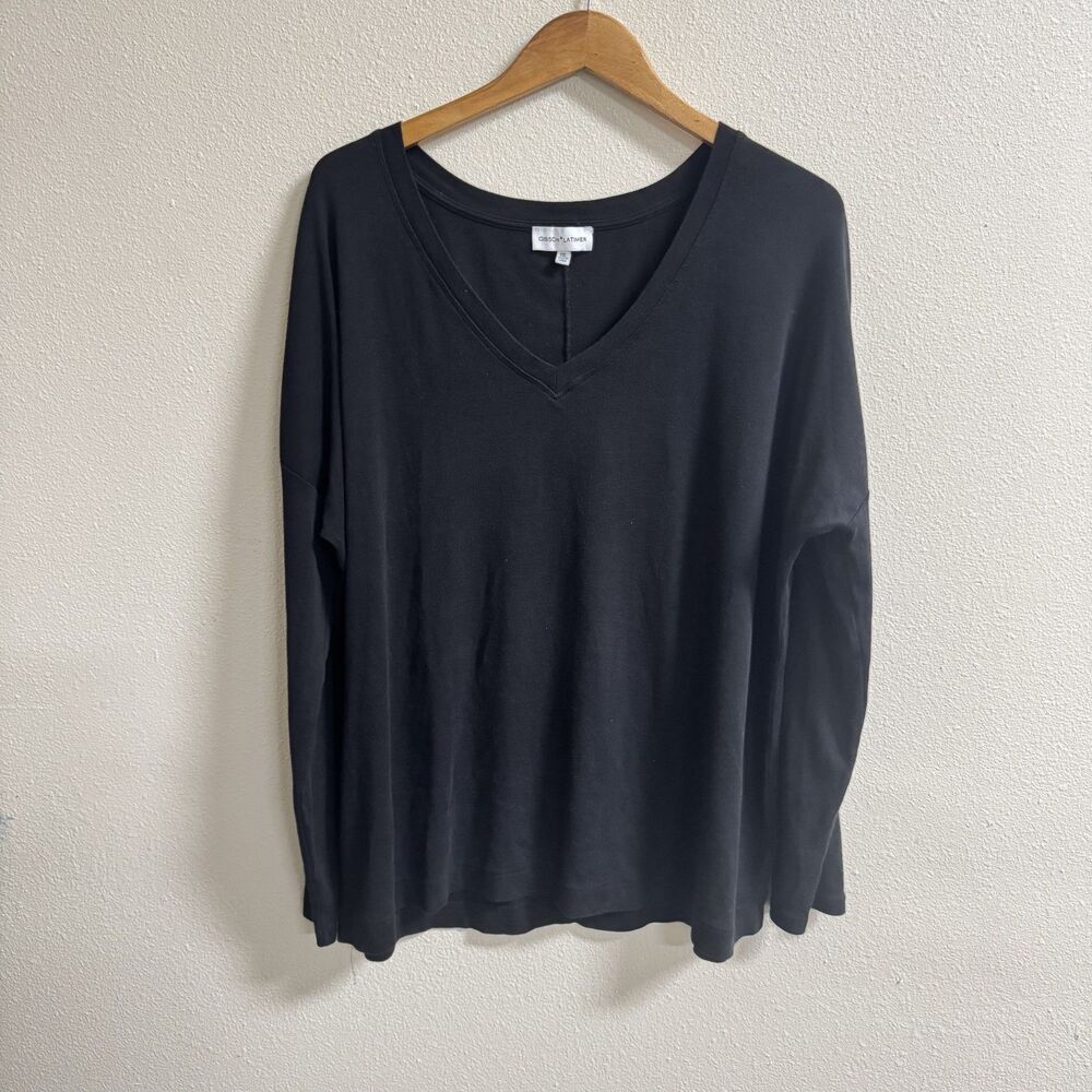 Gibson Latimer Black V-Neck Long Sleeve Relaxed Top 2X